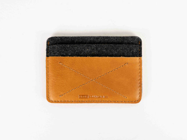 Tan Leather + Felt Card Wallet